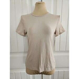 NWT Cynthia Rowley Taupe Top Pima Cotton Modal Blend Scallop Trim Sz M